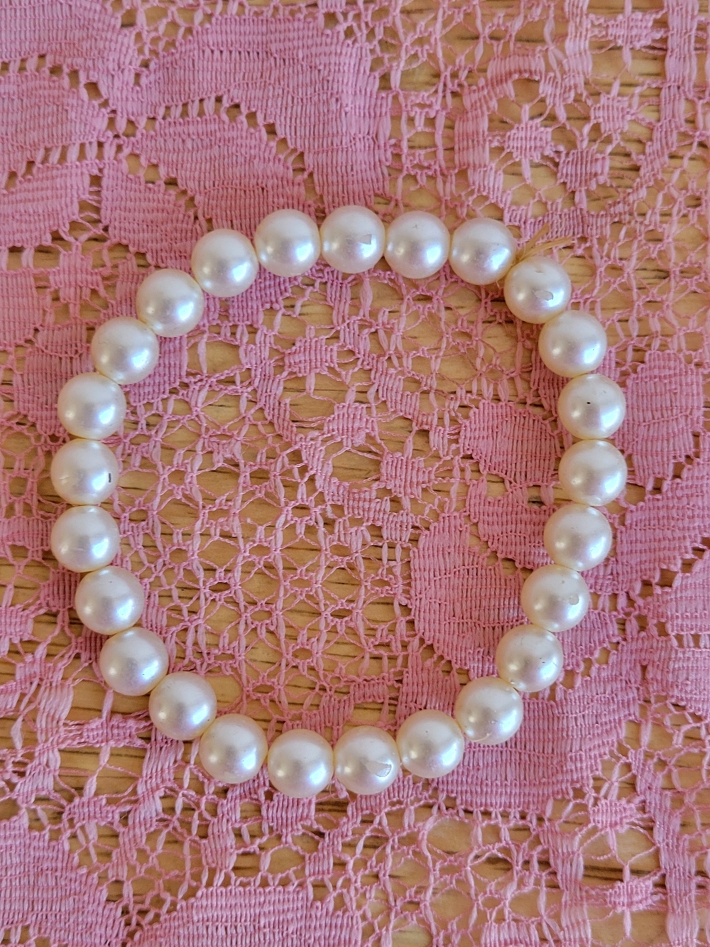 White Faux Pearl Stretch Bracelet 8"